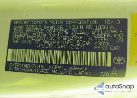 2011 Toyota Yaris z USA, uszkodzony, nr VIN JTDJT4K38B5329271